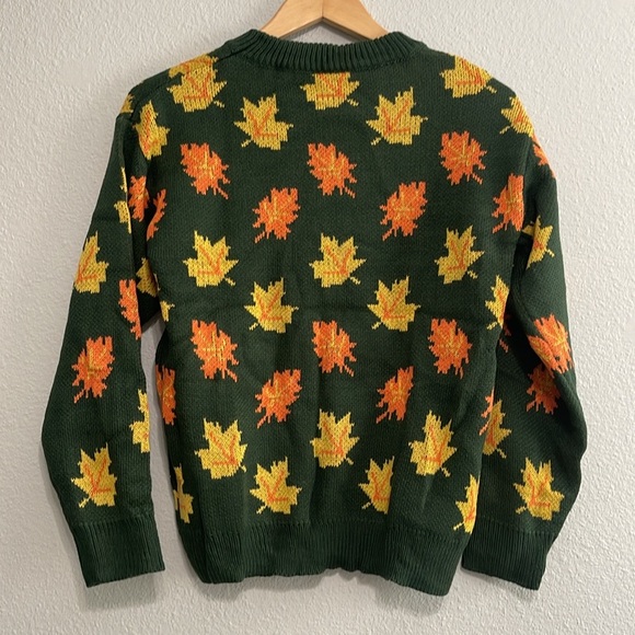 NEW Big Cozy Fall Leaf Sweater - KPJ Green Fall Leaf Knit - Women's Medium - Picture 12 of 12
